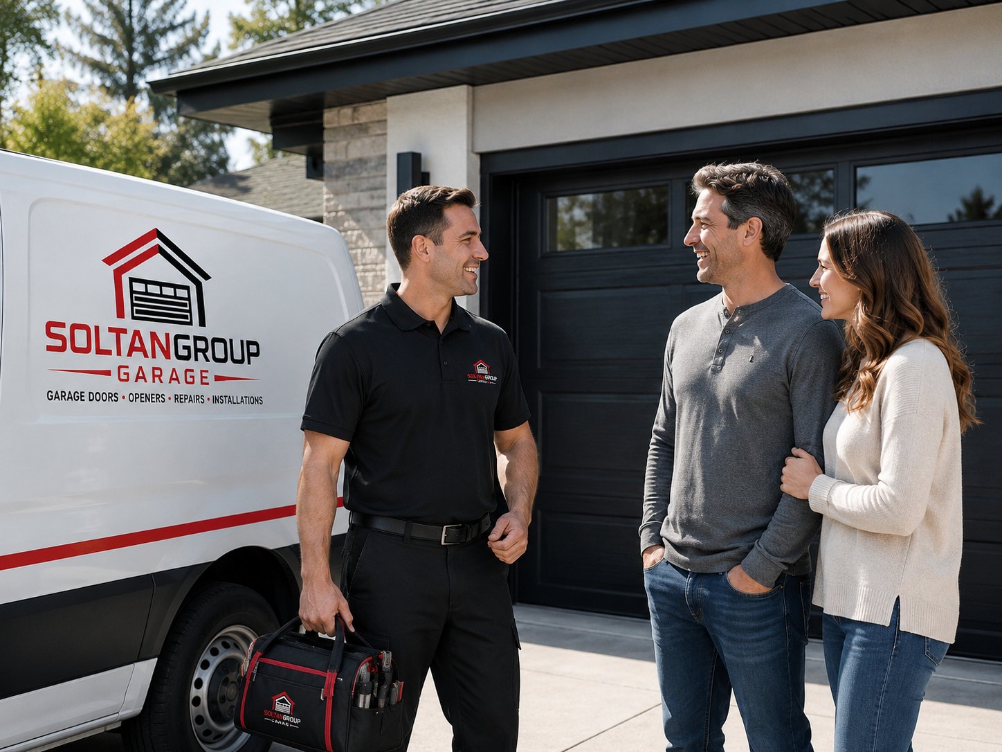 Soltan Group Garage technician shaking hands with a satisfied Miami homeowner